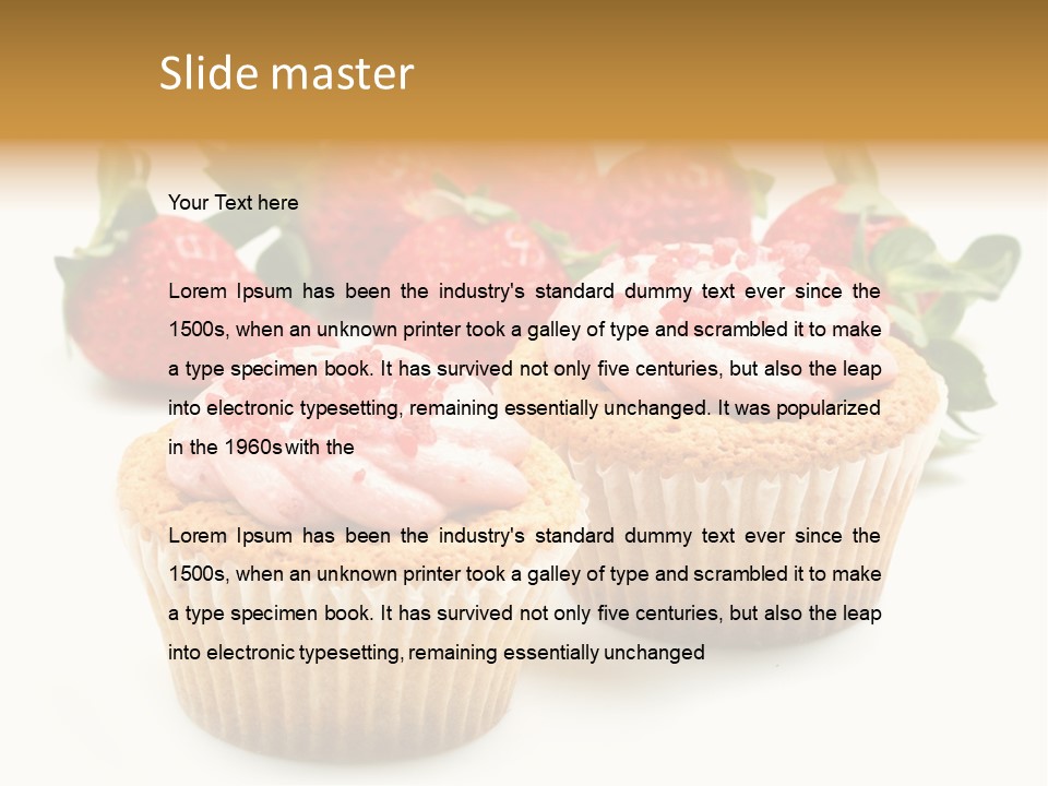 Tasty White Strawberry Muffins PowerPoint Template