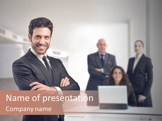 Computer Pose Success PowerPoint Template