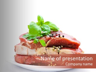 Herbs Closeup Roast Beef PowerPoint Template