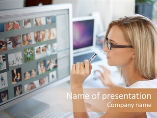 Desk Woman Pretty PowerPoint Template