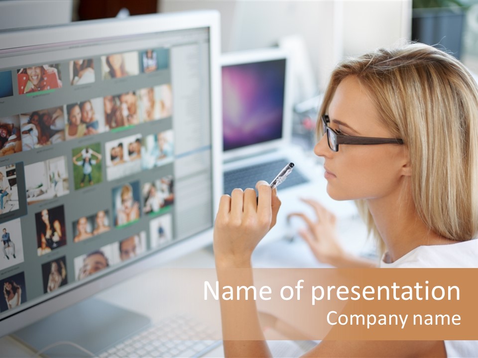 Desk Woman Pretty PowerPoint Template