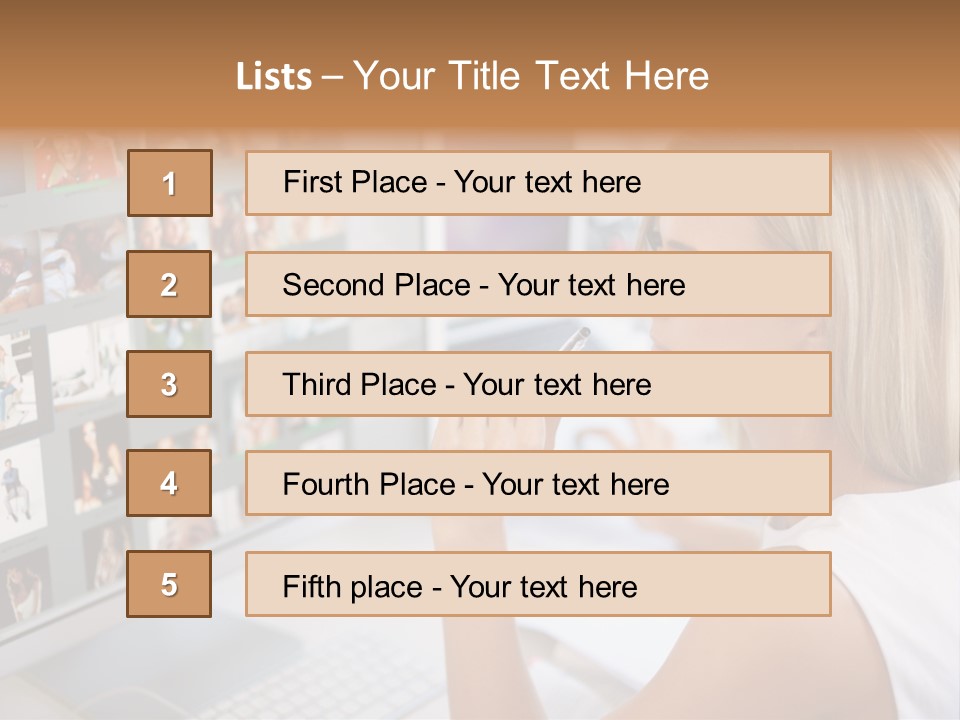 Desk Woman Pretty PowerPoint Template