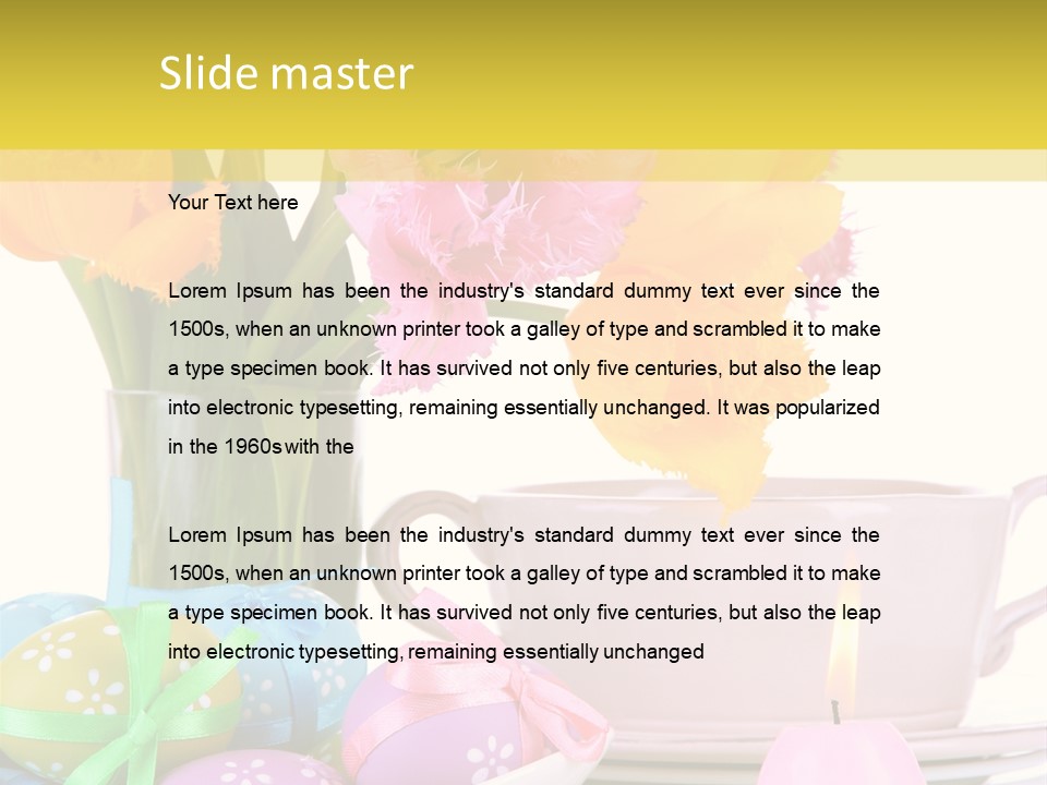 A Table Topped With A Vase Filled With Pink And Yellow Flowers PowerPoint Template