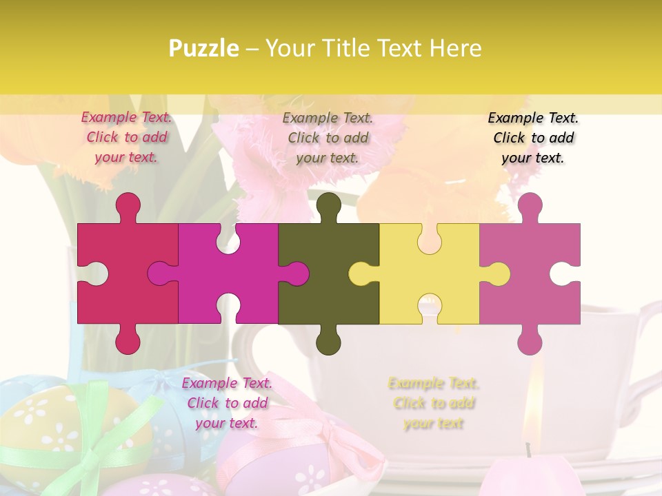 A Table Topped With A Vase Filled With Pink And Yellow Flowers PowerPoint Template