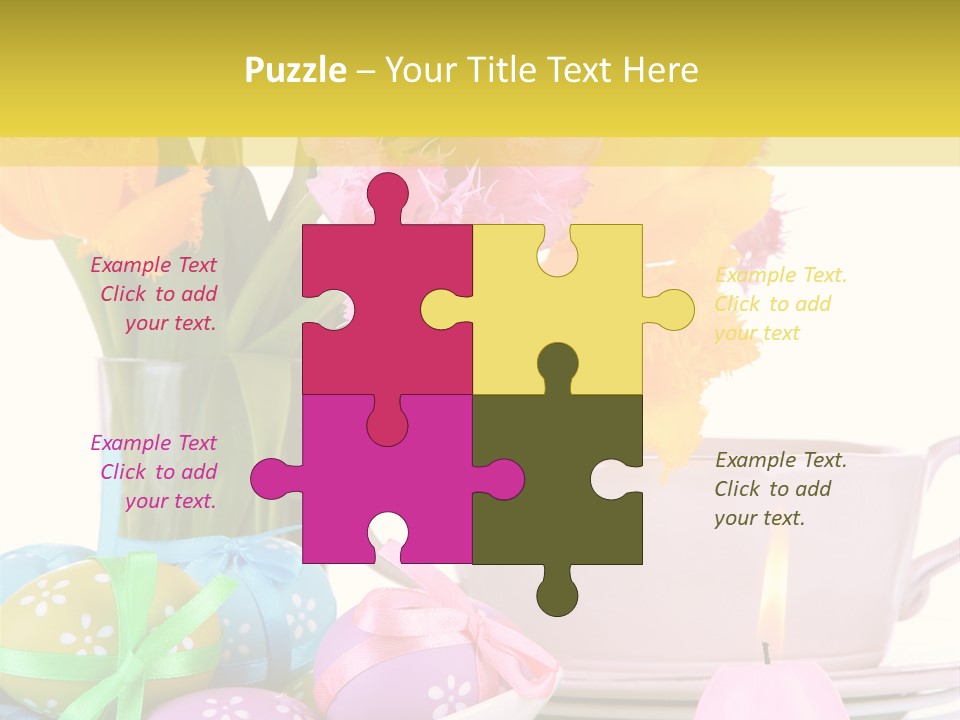 A Table Topped With A Vase Filled With Pink And Yellow Flowers PowerPoint Template