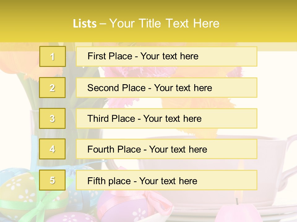 A Table Topped With A Vase Filled With Pink And Yellow Flowers PowerPoint Template