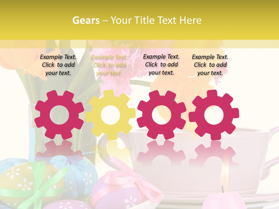 A Table Topped With A Vase Filled With Pink And Yellow Flowers PowerPoint Template