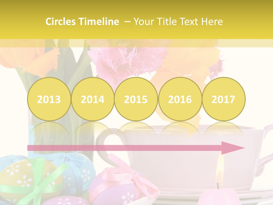 A Table Topped With A Vase Filled With Pink And Yellow Flowers PowerPoint Template