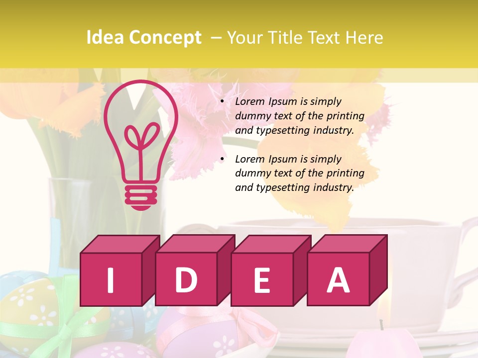 A Table Topped With A Vase Filled With Pink And Yellow Flowers PowerPoint Template