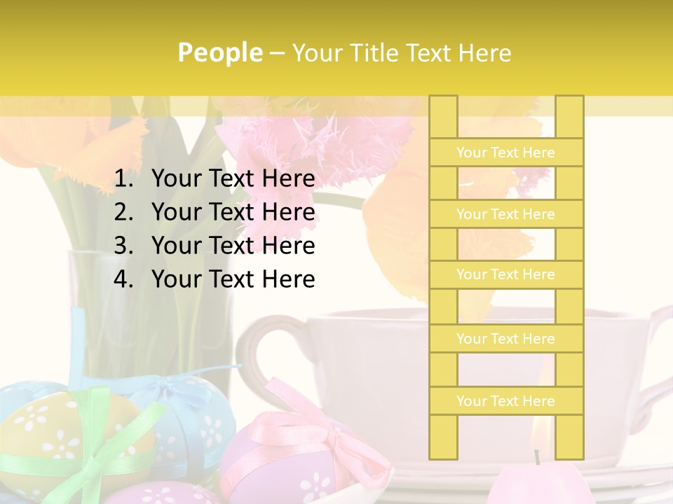 A Table Topped With A Vase Filled With Pink And Yellow Flowers PowerPoint Template