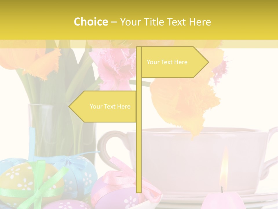 A Table Topped With A Vase Filled With Pink And Yellow Flowers PowerPoint Template
