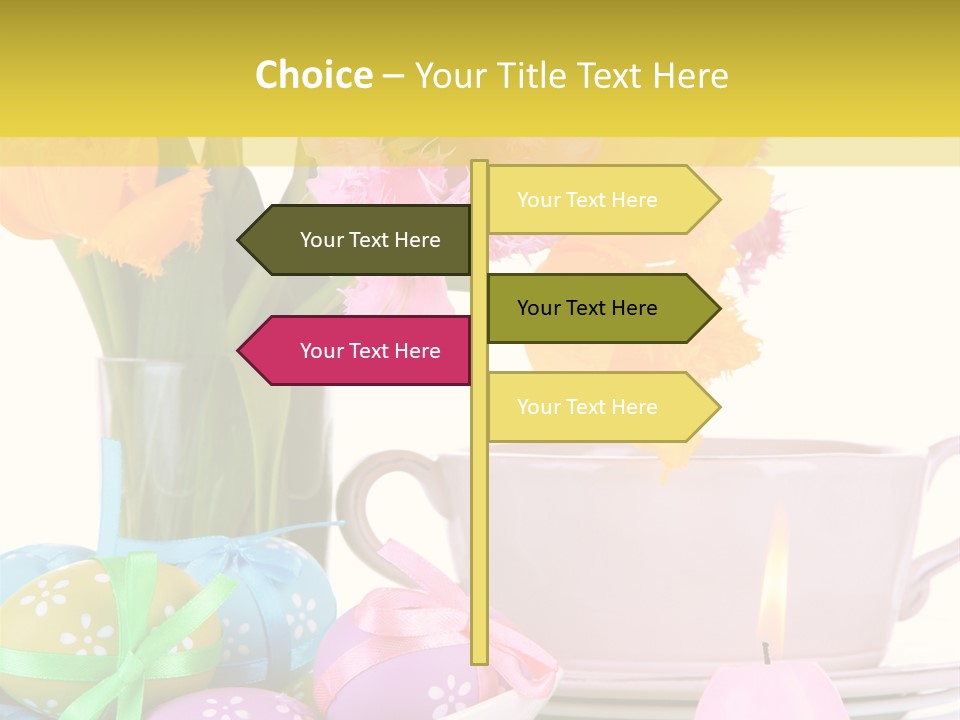 A Table Topped With A Vase Filled With Pink And Yellow Flowers PowerPoint Template