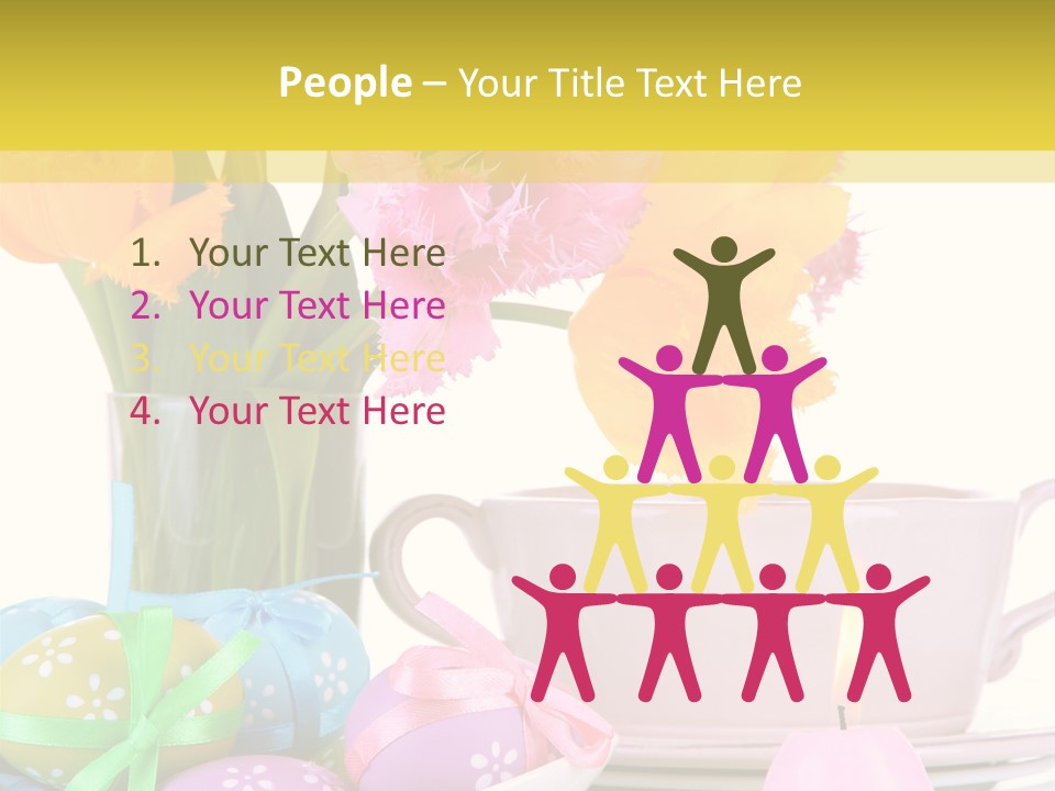 A Table Topped With A Vase Filled With Pink And Yellow Flowers PowerPoint Template