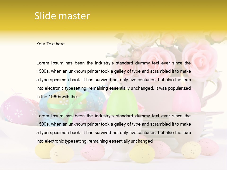 A White Bowl Filled With Eggs Next To Pink Roses PowerPoint Template