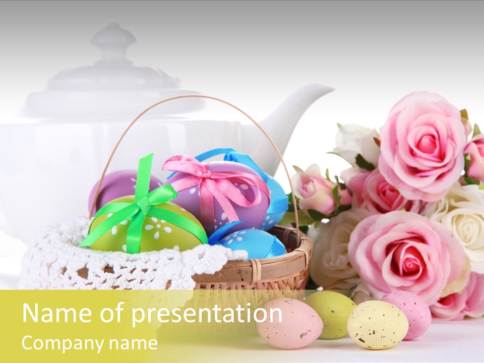 A Teapot With Flowers And Eggs On A Table PowerPoint Template