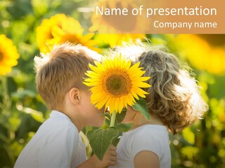 Face Sunflower Children PowerPoint Template