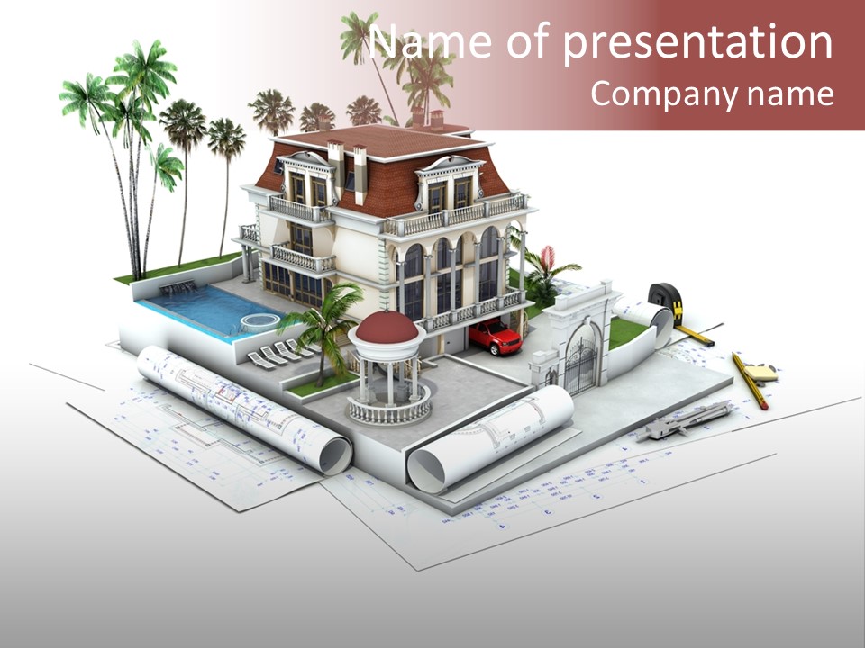 Exterior Built Mansion PowerPoint Template