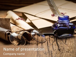 Calligraphy Wood Quill Pen PowerPoint Template