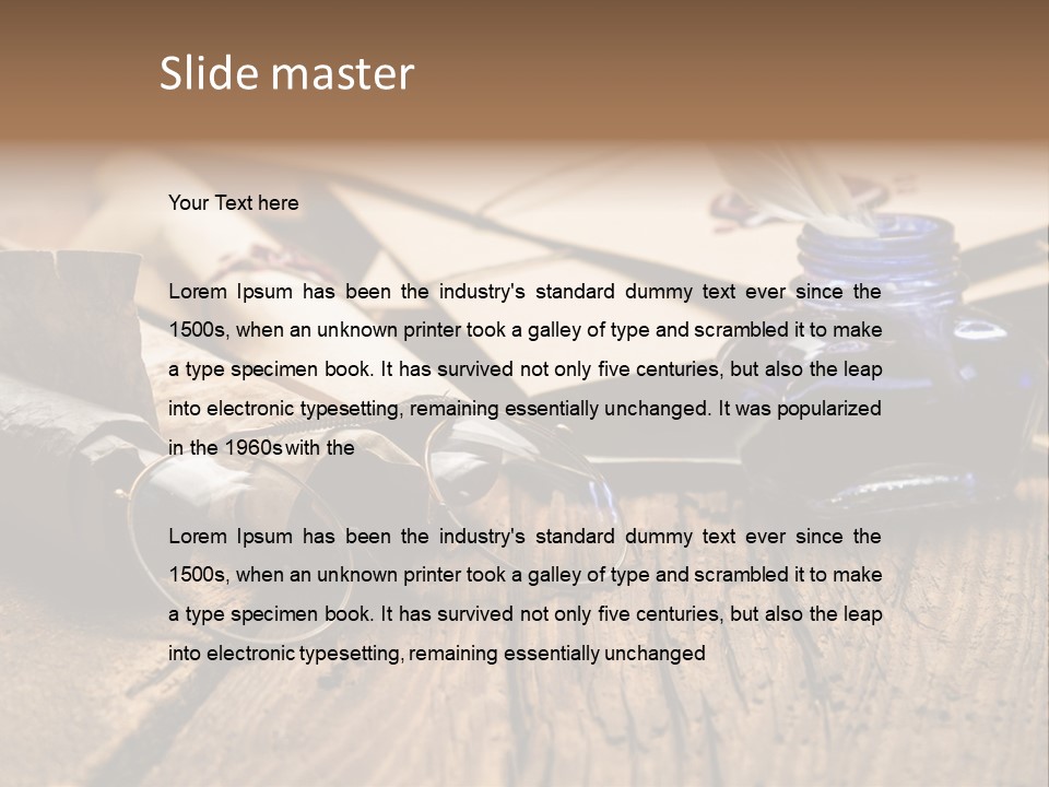 Calligraphy Wood Quill Pen PowerPoint Template