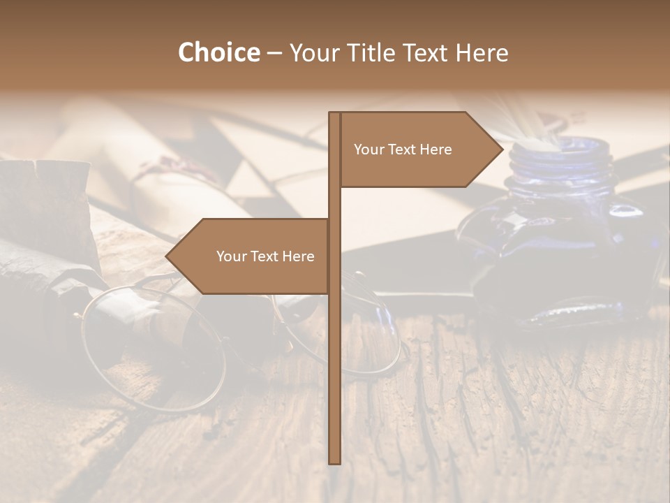 Calligraphy Wood Quill Pen PowerPoint Template