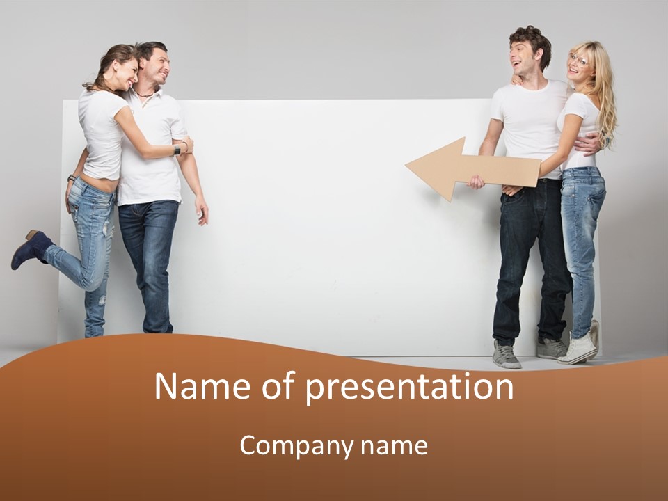 A Group Of People Standing Next To A White Wall PowerPoint Template