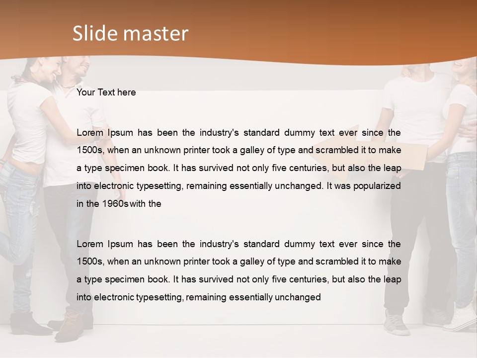 A Group Of People Standing Next To A White Wall PowerPoint Template