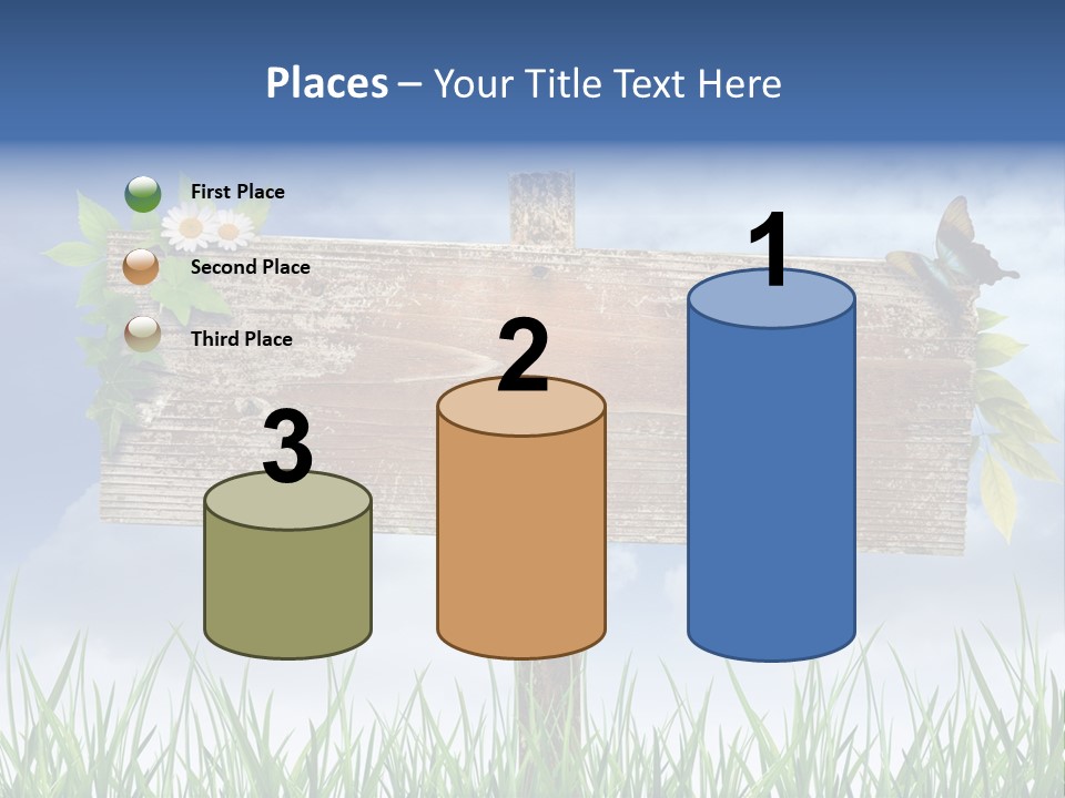 A Wooden Sign Sitting In The Grass With A Sky Background PowerPoint Template