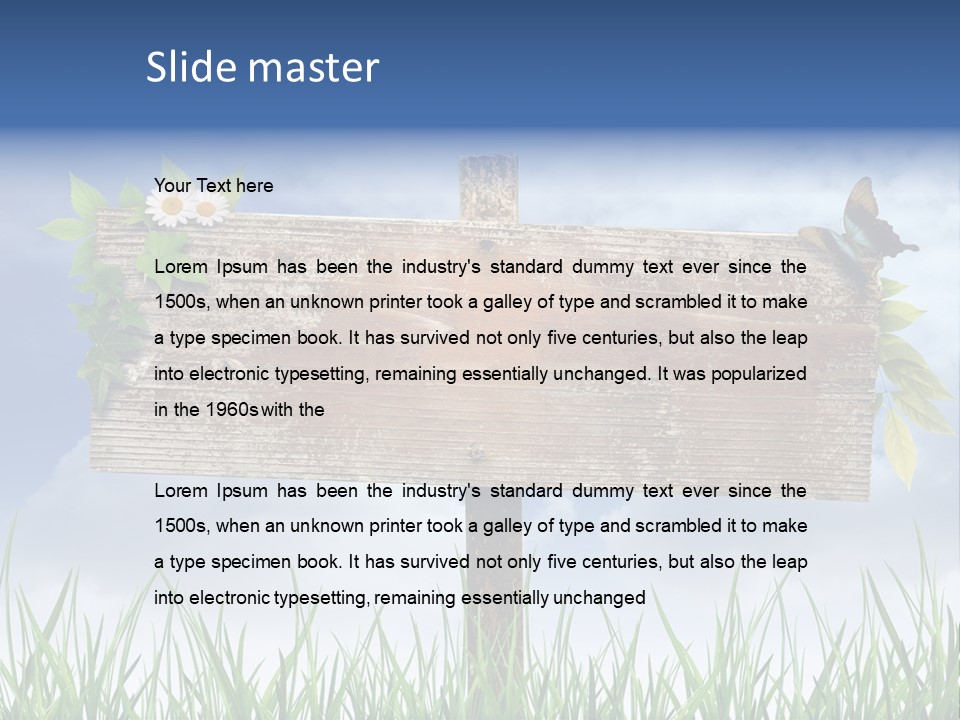 A Wooden Sign Sitting In The Grass With A Sky Background PowerPoint Template