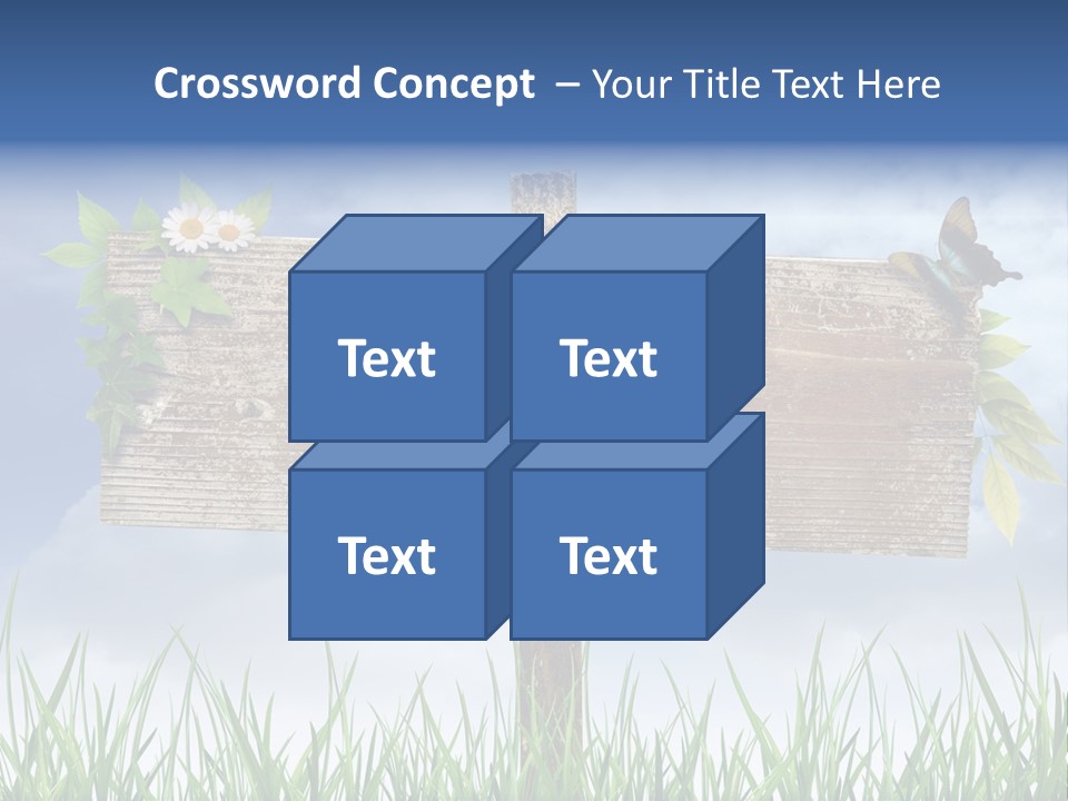 A Wooden Sign Sitting In The Grass With A Sky Background PowerPoint Template