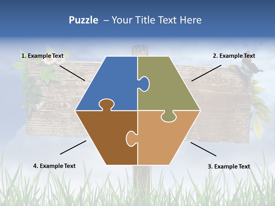 A Wooden Sign Sitting In The Grass With A Sky Background PowerPoint Template