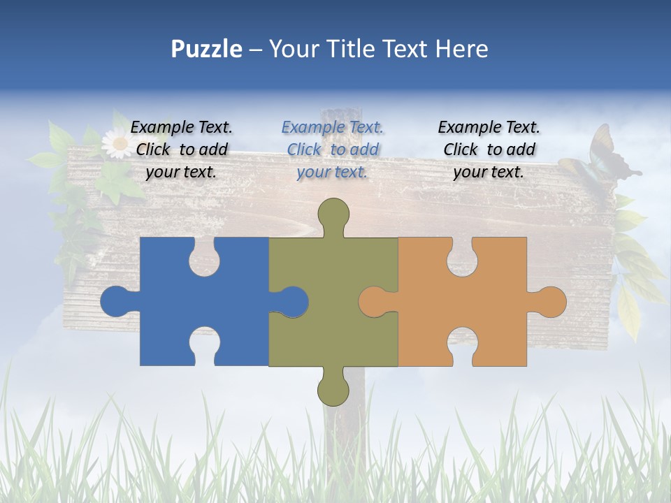 A Wooden Sign Sitting In The Grass With A Sky Background PowerPoint Template