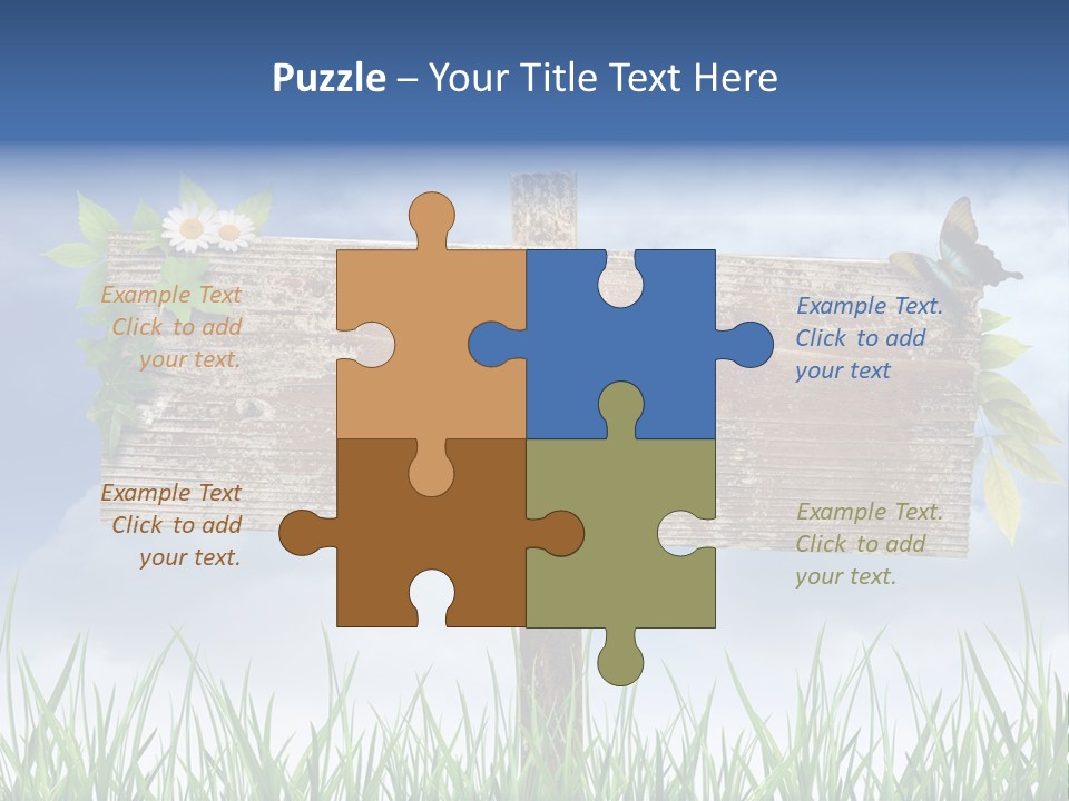 A Wooden Sign Sitting In The Grass With A Sky Background PowerPoint Template