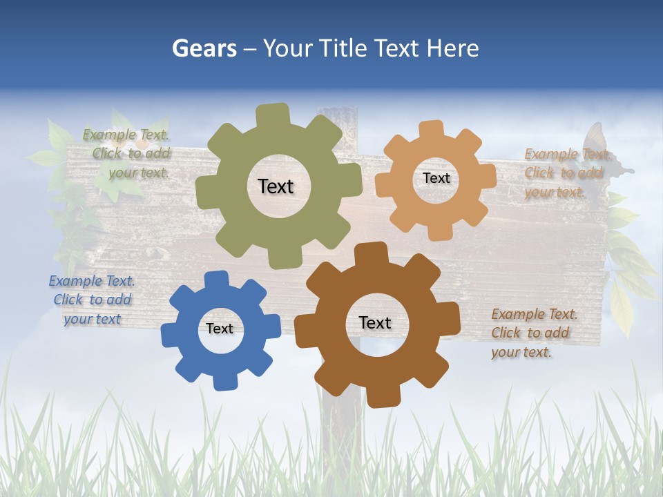 A Wooden Sign Sitting In The Grass With A Sky Background PowerPoint Template