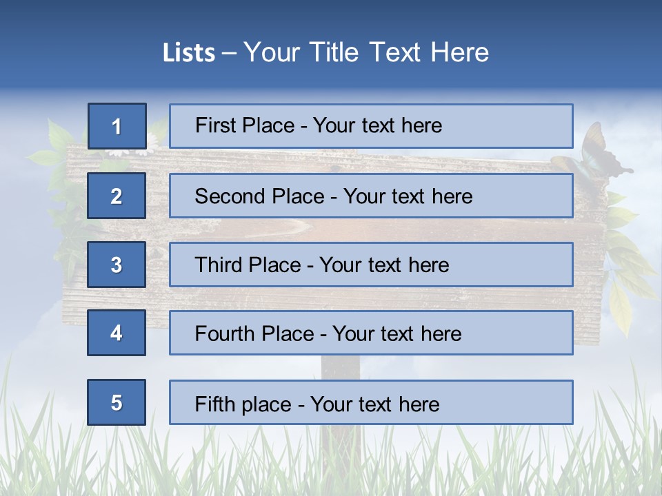 A Wooden Sign Sitting In The Grass With A Sky Background PowerPoint Template