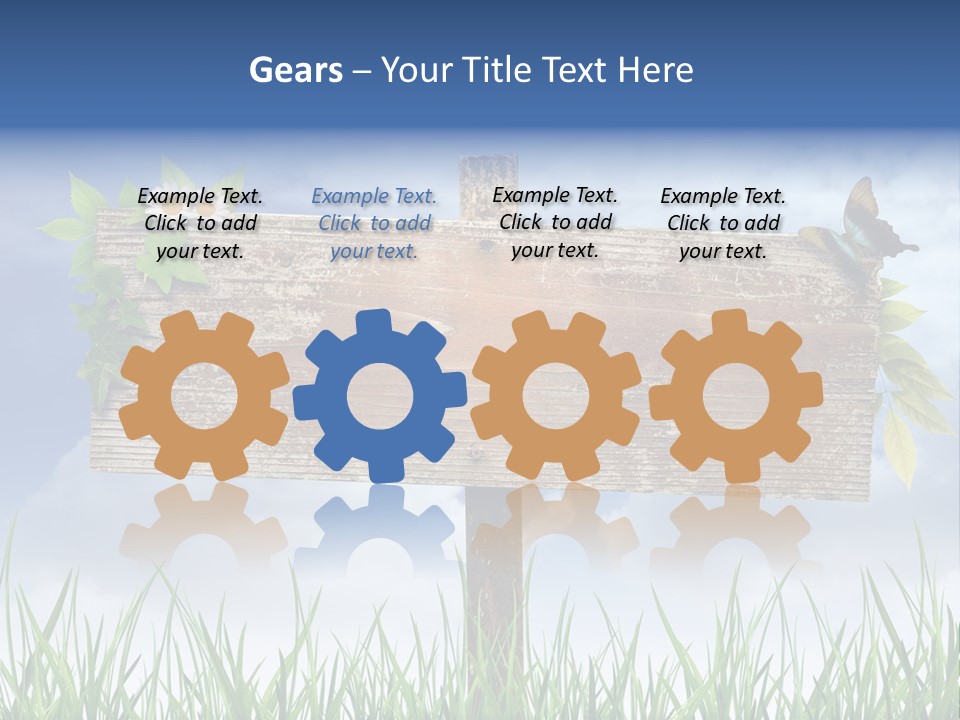 A Wooden Sign Sitting In The Grass With A Sky Background PowerPoint Template