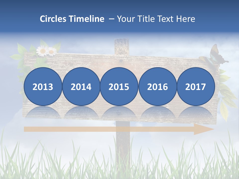 A Wooden Sign Sitting In The Grass With A Sky Background PowerPoint Template