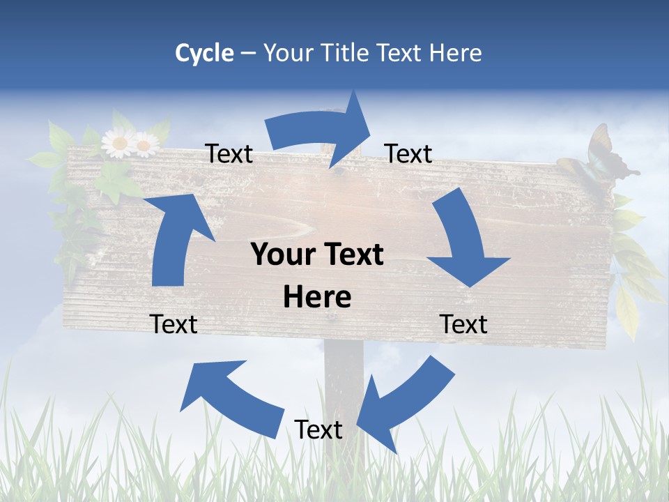 A Wooden Sign Sitting In The Grass With A Sky Background PowerPoint Template