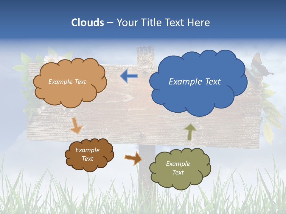A Wooden Sign Sitting In The Grass With A Sky Background PowerPoint Template