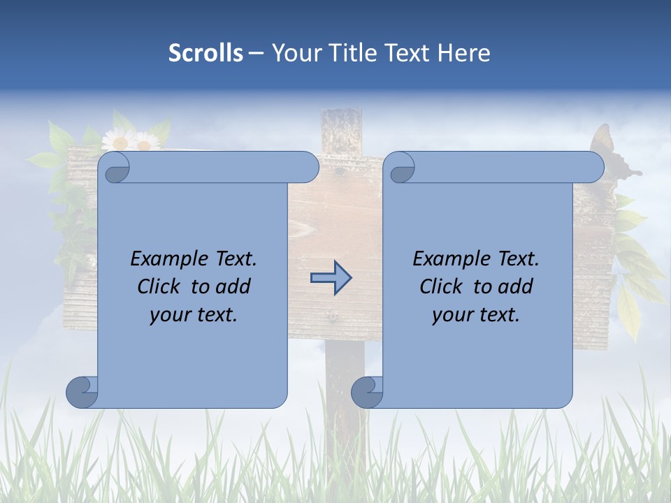 A Wooden Sign Sitting In The Grass With A Sky Background PowerPoint Template