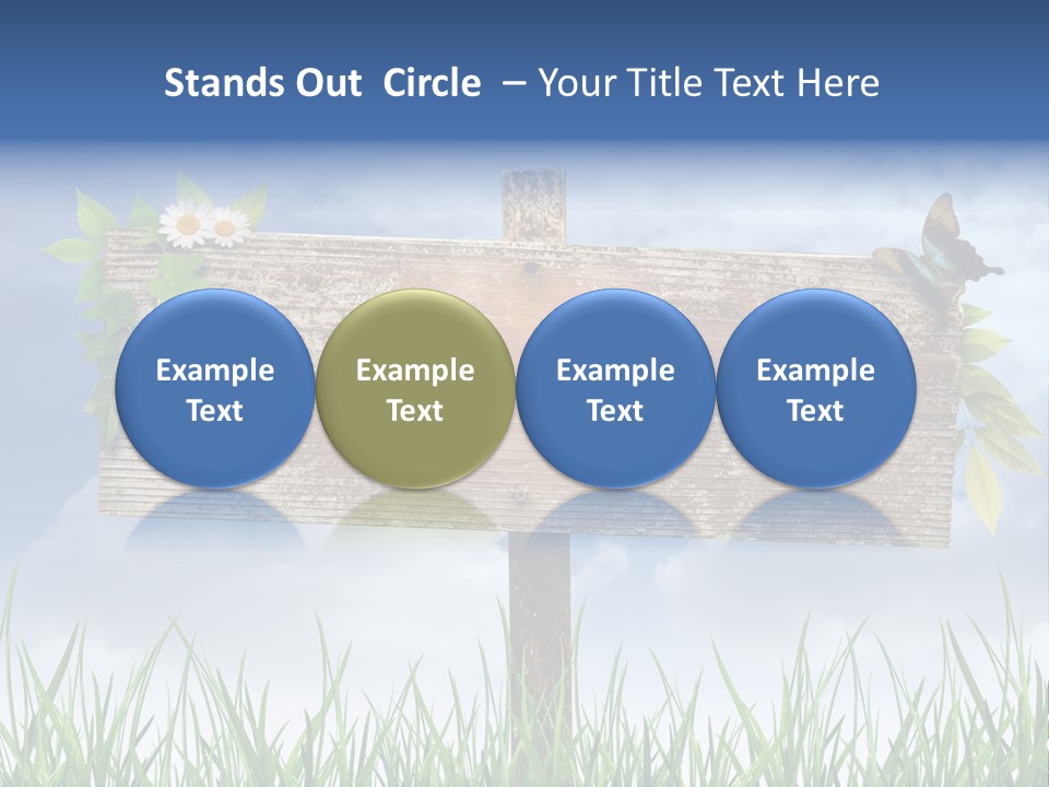 A Wooden Sign Sitting In The Grass With A Sky Background PowerPoint Template