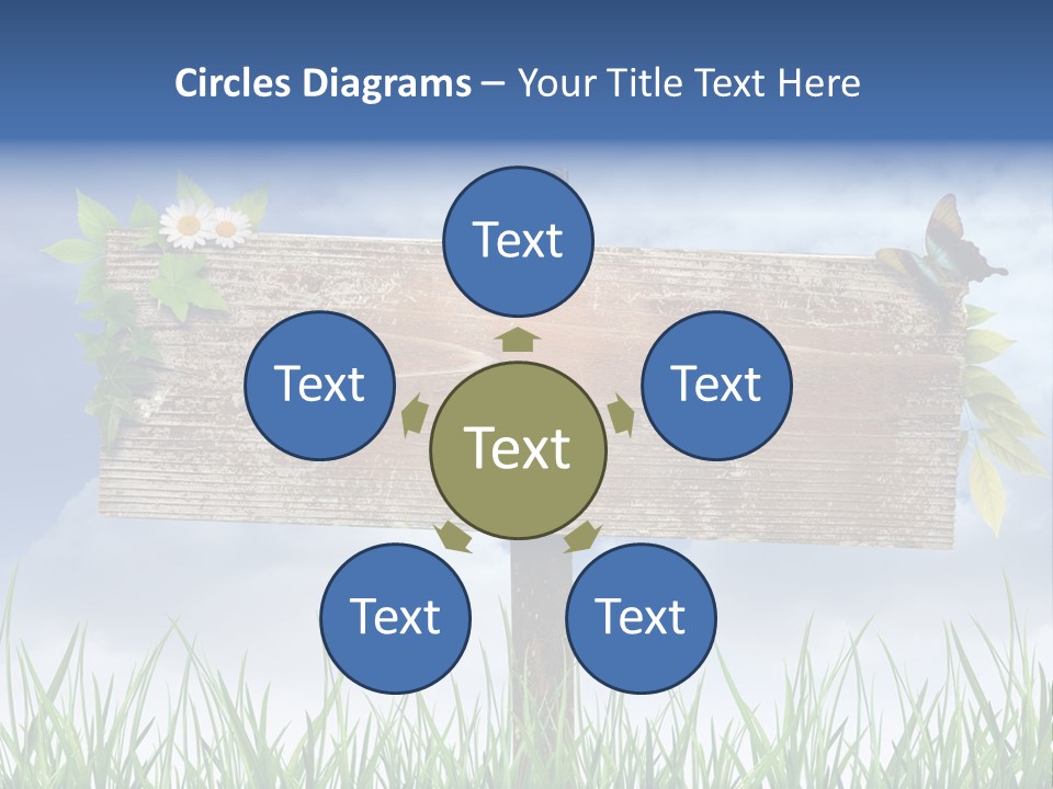 A Wooden Sign Sitting In The Grass With A Sky Background PowerPoint Template