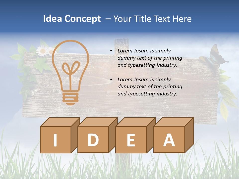 A Wooden Sign Sitting In The Grass With A Sky Background PowerPoint Template