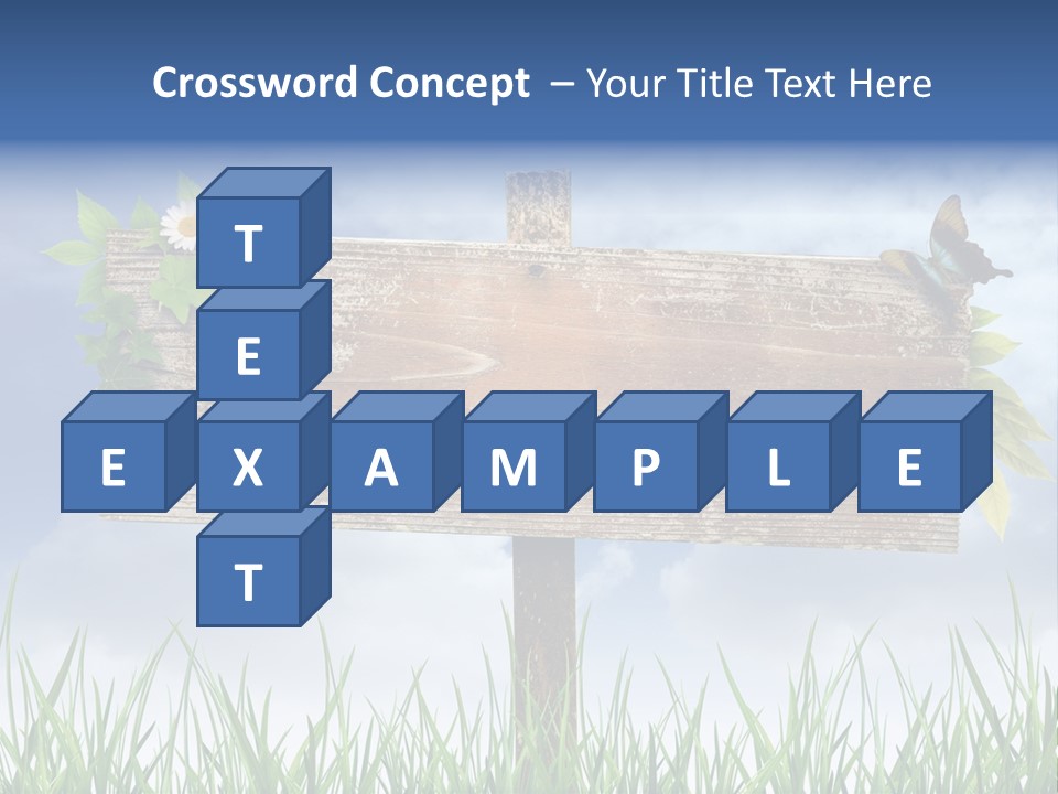 A Wooden Sign Sitting In The Grass With A Sky Background PowerPoint Template