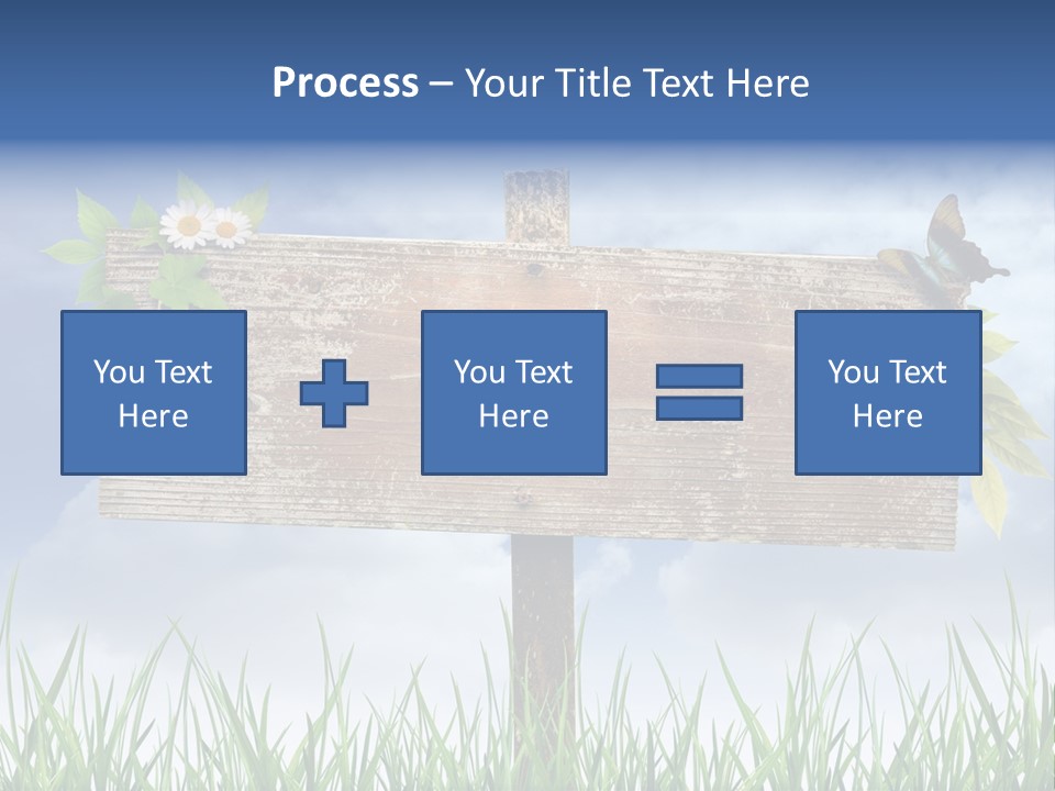A Wooden Sign Sitting In The Grass With A Sky Background PowerPoint Template