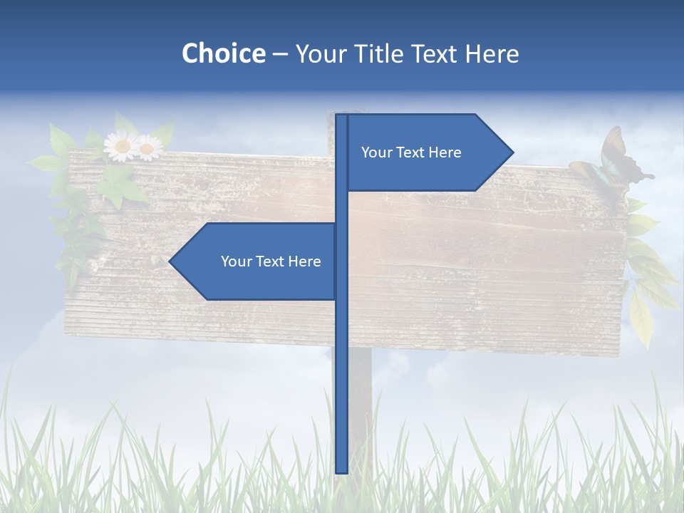 A Wooden Sign Sitting In The Grass With A Sky Background PowerPoint Template