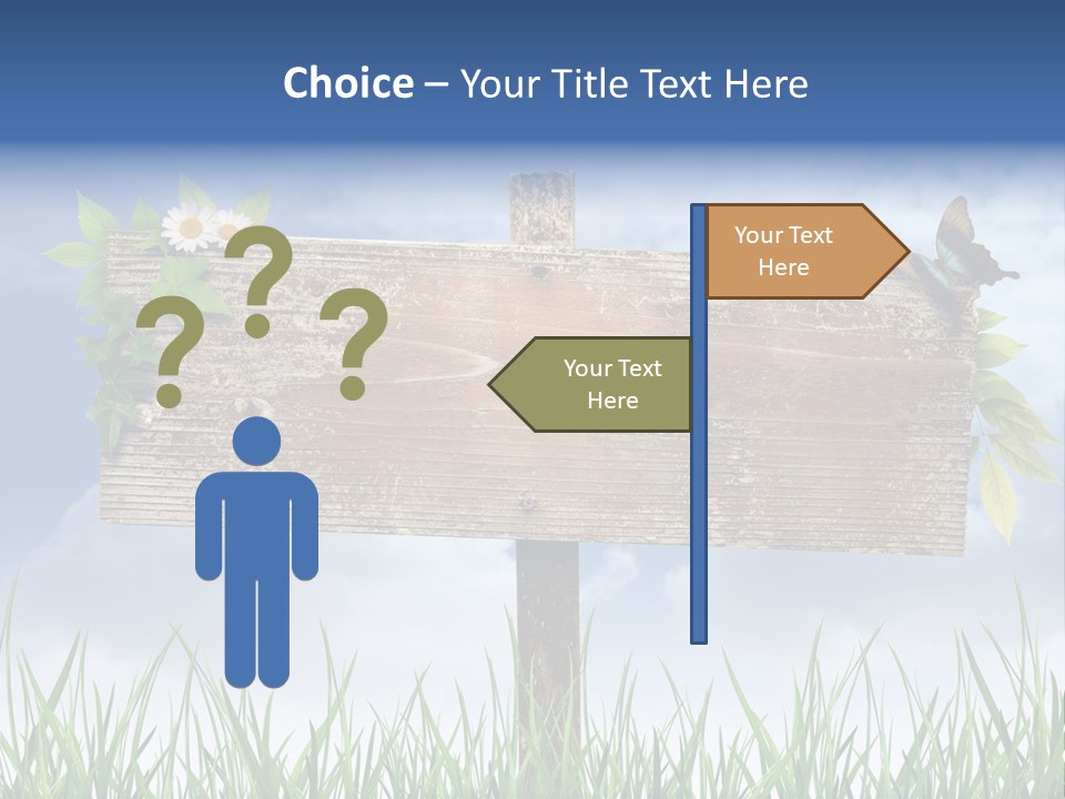 A Wooden Sign Sitting In The Grass With A Sky Background PowerPoint Template