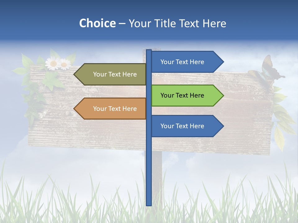 A Wooden Sign Sitting In The Grass With A Sky Background PowerPoint Template