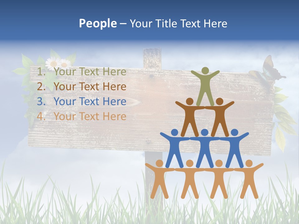 A Wooden Sign Sitting In The Grass With A Sky Background PowerPoint Template