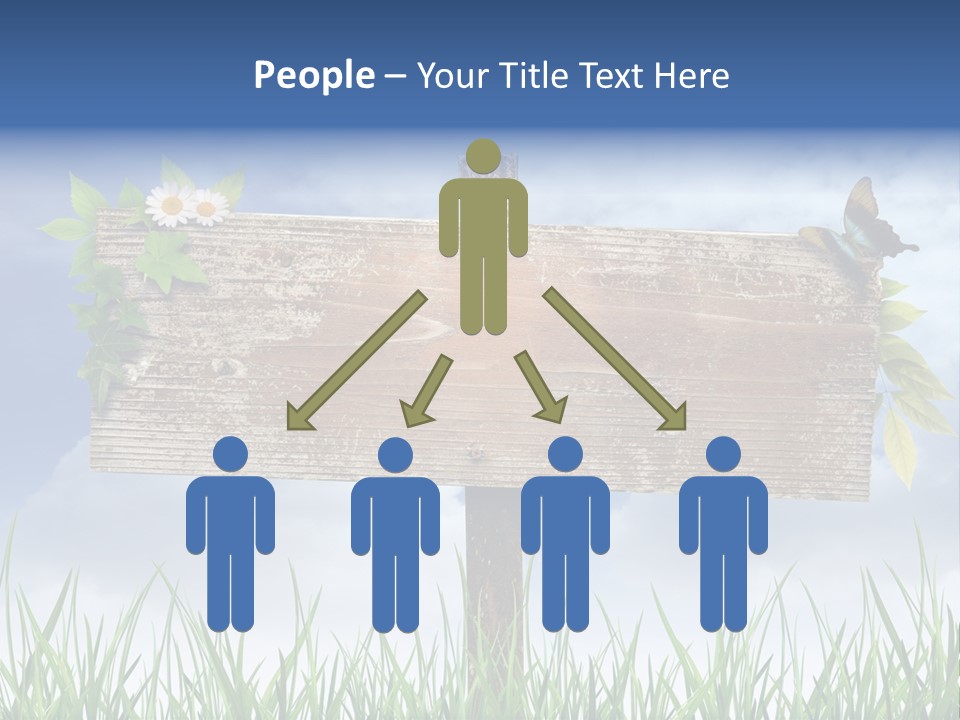 A Wooden Sign Sitting In The Grass With A Sky Background PowerPoint Template