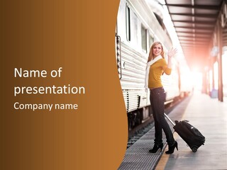 Train Station Suitcase Smiling PowerPoint Template